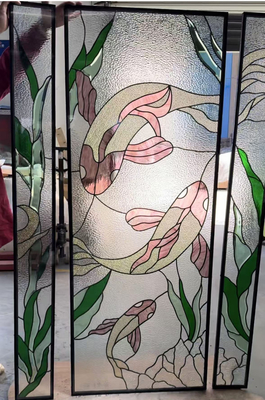 Niestandardowy design Koi Drzwi wejściowe Szkło wstawione Dekoracyjny Panel Szkło Szkło